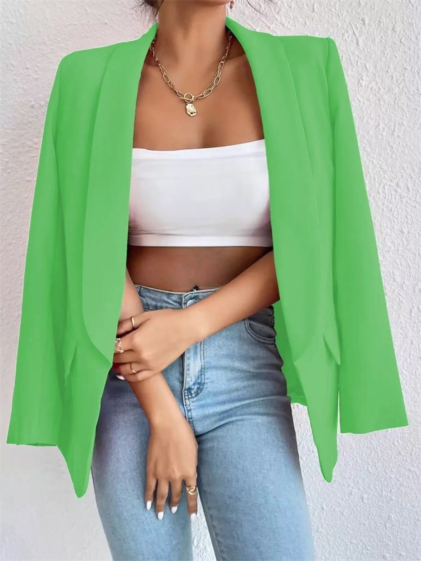 Sarah Express Women's Open Front Casual Blazer Plus Size Long Sleeve Professional Outerwear Neon Green