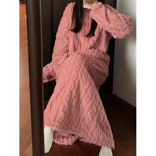 Sarah Express Women's Coral Fleece Nightgown - Long Sleeve Winter Sleep Dress with Pockets - Warm Loungewear