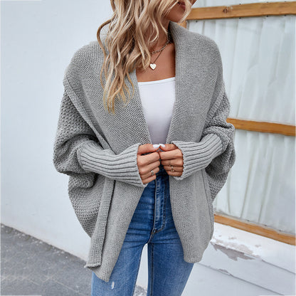 Sarah Express Women's Oversized Knit Cardigan - Batwing Sleeve Open Front Sweater Jacket Grey
