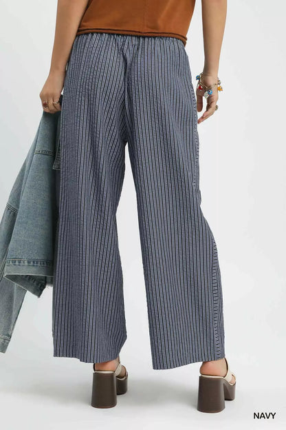 Sarah Express Women's Drawstring Striped Wide-Leg Pants