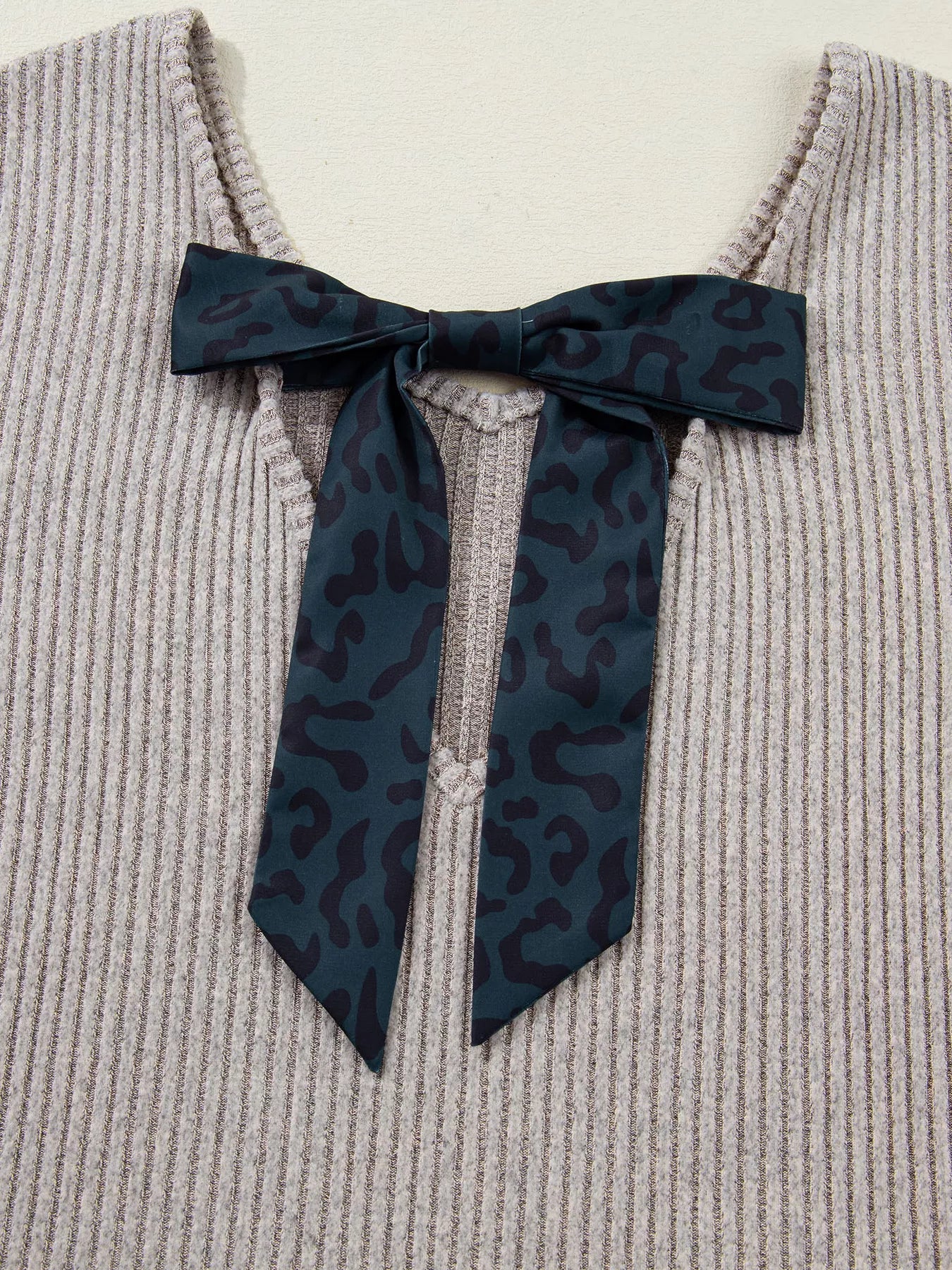 Sarah Express Women's Ribbed V Neck Bow Back Drop Shoulder Long Sleeve Top