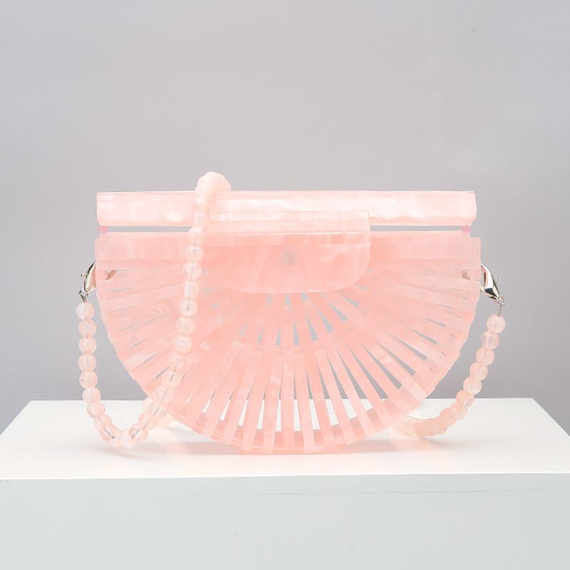 Sarah Express Acrylic Round Crossbody Bag - Summer Mini Handbag Pink Bead chain