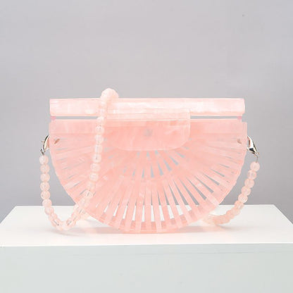 Sarah Express Acrylic Round Crossbody Bag - Summer Mini Handbag Pink Bead chain