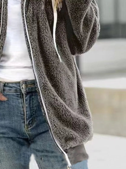 Sarah Express Women's Cozy Fleece Zip-Up Hooded Jacket Plus Size