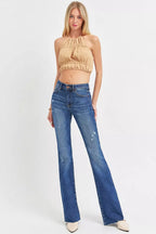 Sarah Express Women’s Plus Size Distressed Mid Rise Flare Jeans
