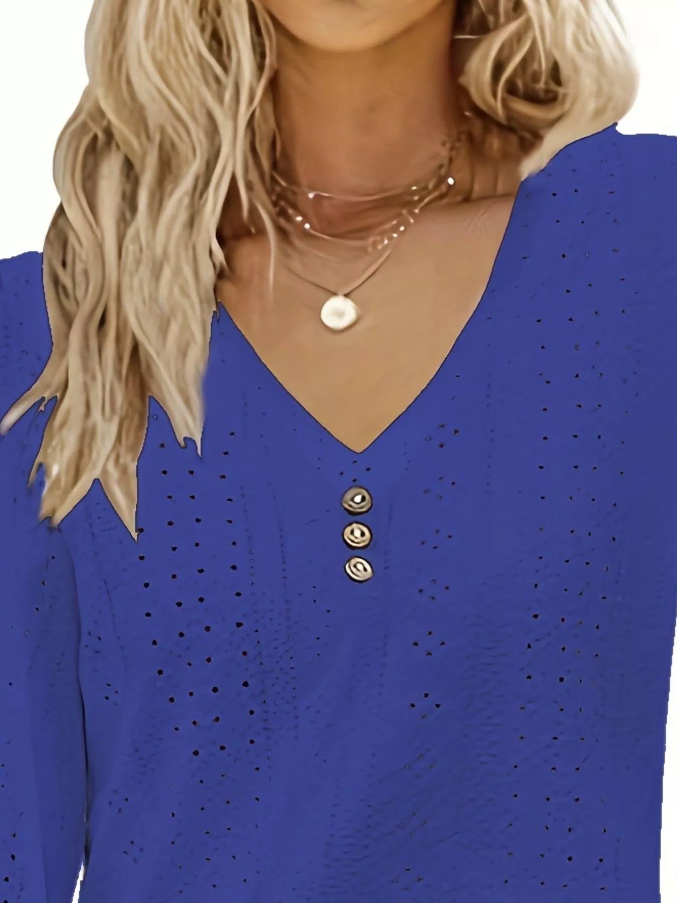 Sarah Express Women's Plus Size Eyelet V-Neck Flounce Sleeve Blouse