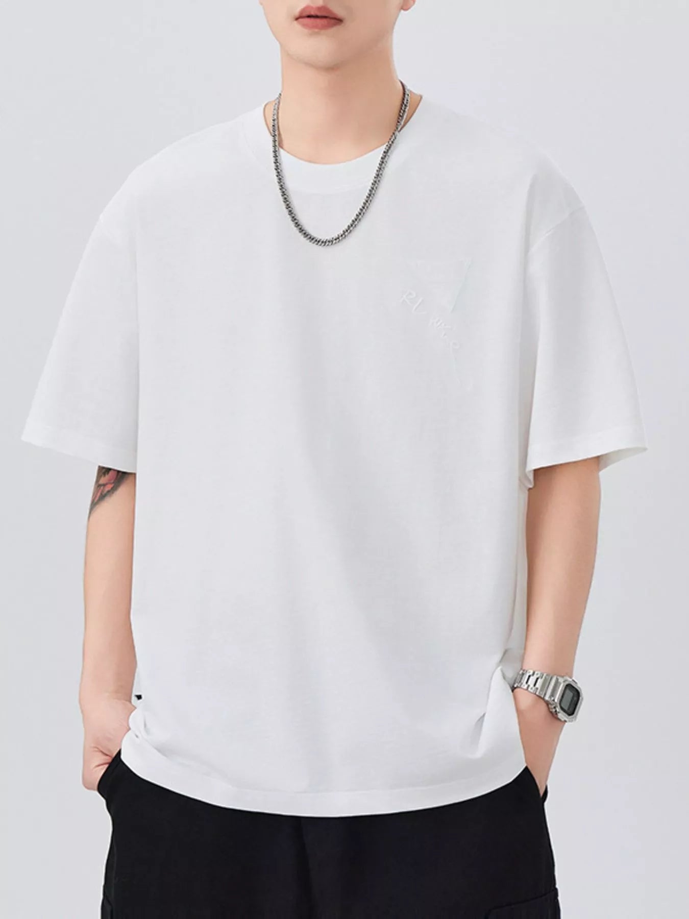 Sarah Express Men's Plus Size Round Neck Short Sleeve T-Shirt - Oversized Cotton Blend Casual Tee White