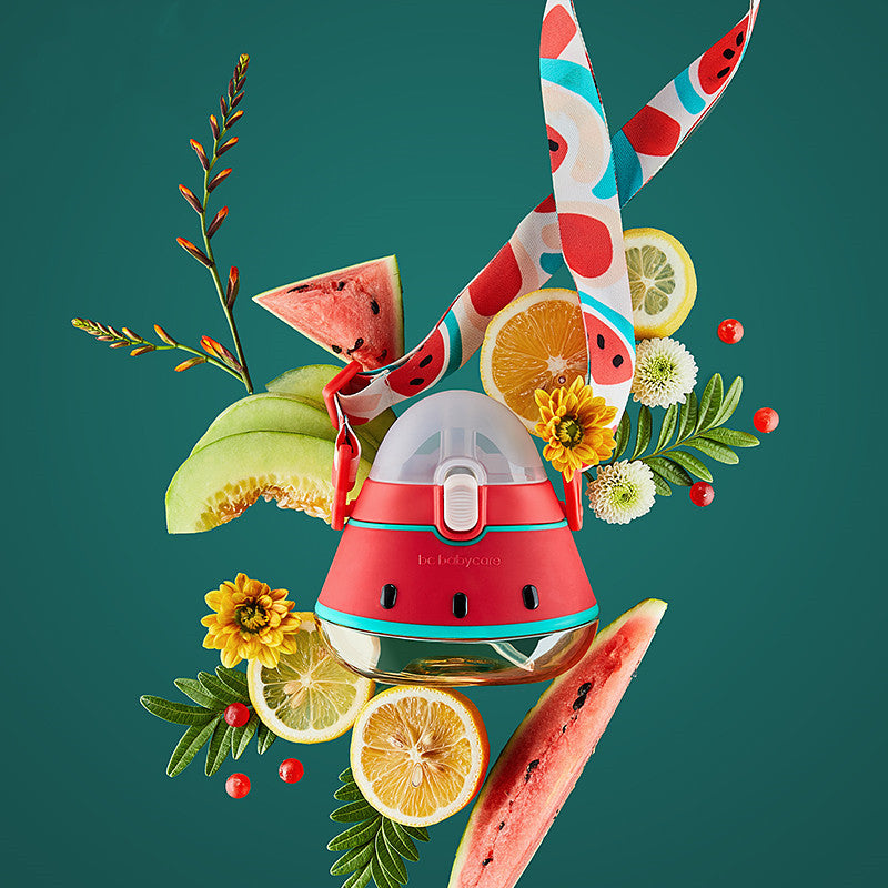 Sarah Express Kids Fruit-Shaped Water Bottle with Straw - 260ml Leak-Proof Training Cup Watermelon