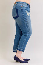 Sarah Express Women’s Plus Size Distressed Boyfriend Jeans with Patch & Repair
