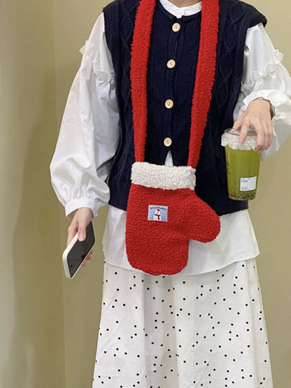 Sarah Express Women's Christmas Mitten-Shaped Plush Crossbody Bag
