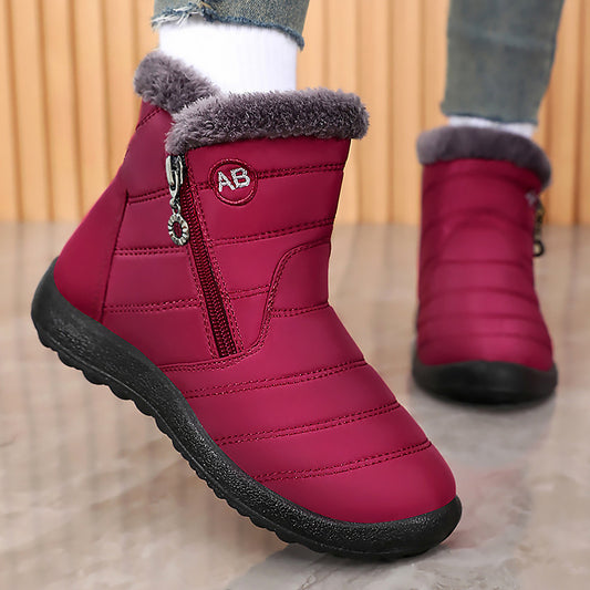 Sarah Express Women's Winter Cotton High-Top Casual Shoes - Warm PU Leather Flat Heel Boots