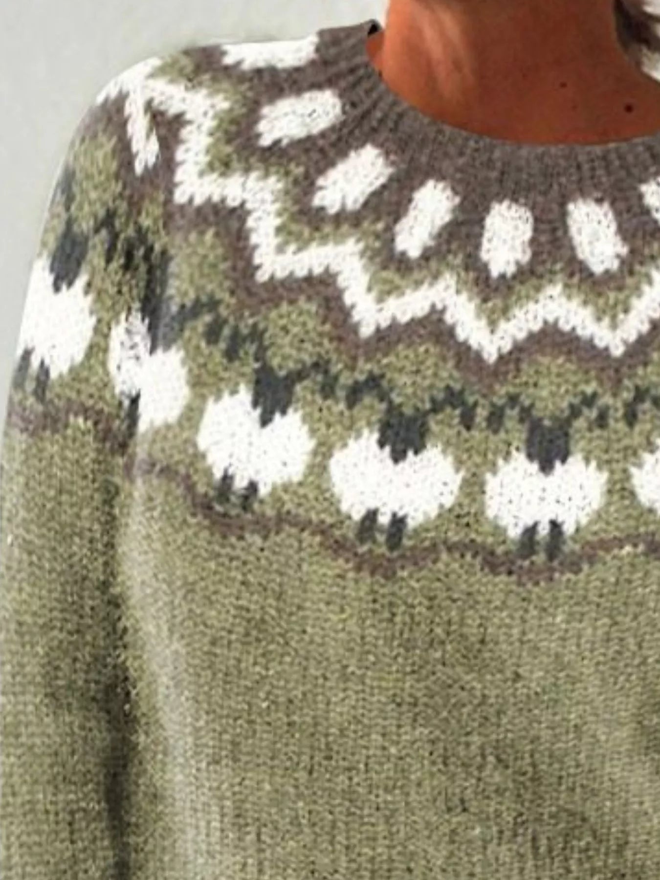 Sarah Express Women's Vintage Patterned Round Neck Sweater Plus Size