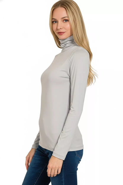 Sarah Express Women's Mock Neck Long Sleeve Top - Premium Microfiber Stretch Layering Shirt