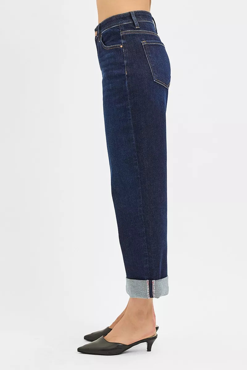 Sarah Express Women’s Mid Rise Ankle Jeans with Wide Roll Up Cuff

