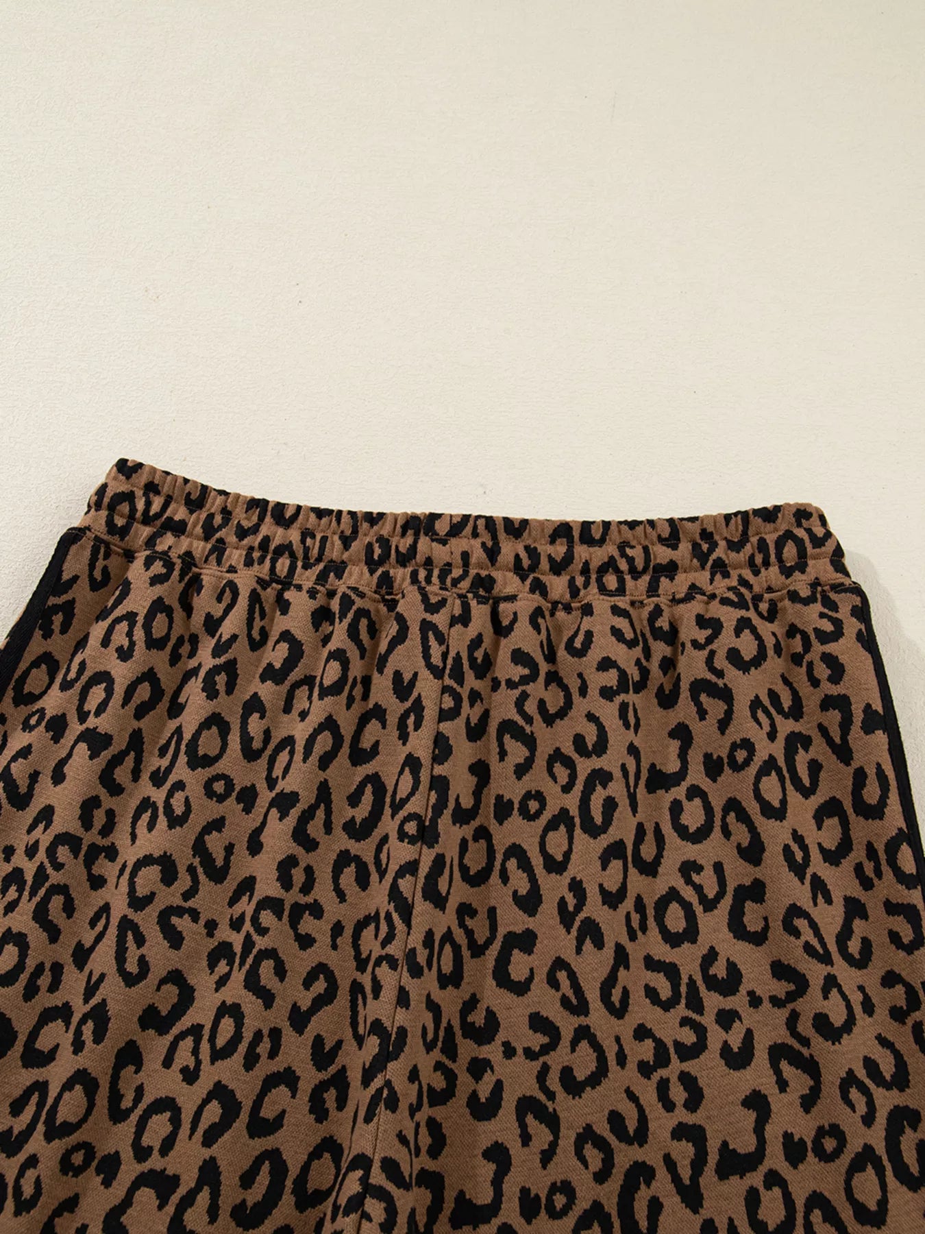 Sarah Express Women's Striped Trim Leopard Long Sleeve Top Drawstring Pant Set