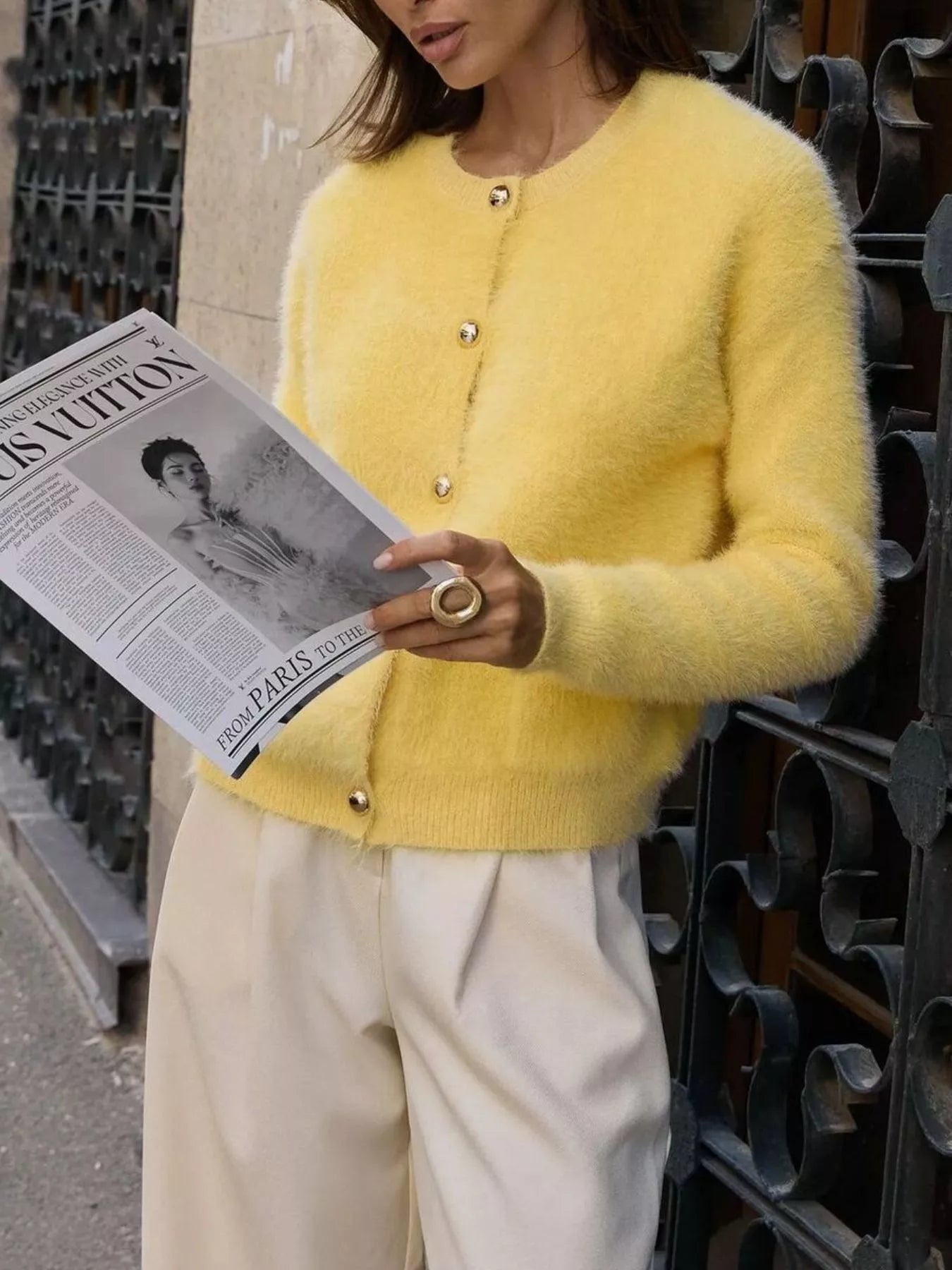 Sarah Express Women's Fluffy Knit Button Up Cardigan