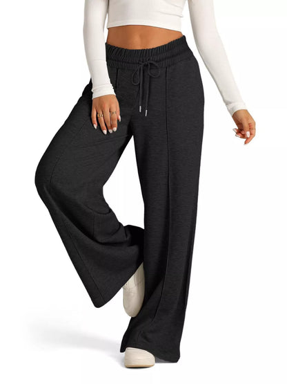 Sarah Express Women's Wide Leg Drawstring Pants - High Waist Palazzo Pants with Pockets Black