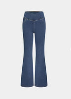 Sarah Express Women's Mid-Waist Bell Bottom Flare Jeans Denim Pants