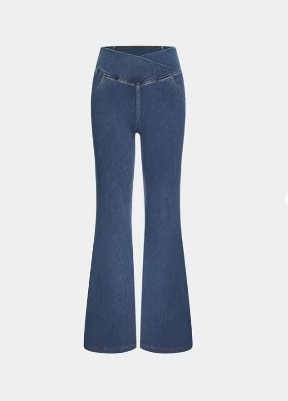Sarah Express Women's Mid-Waist Bell Bottom Flare Jeans Denim Pants