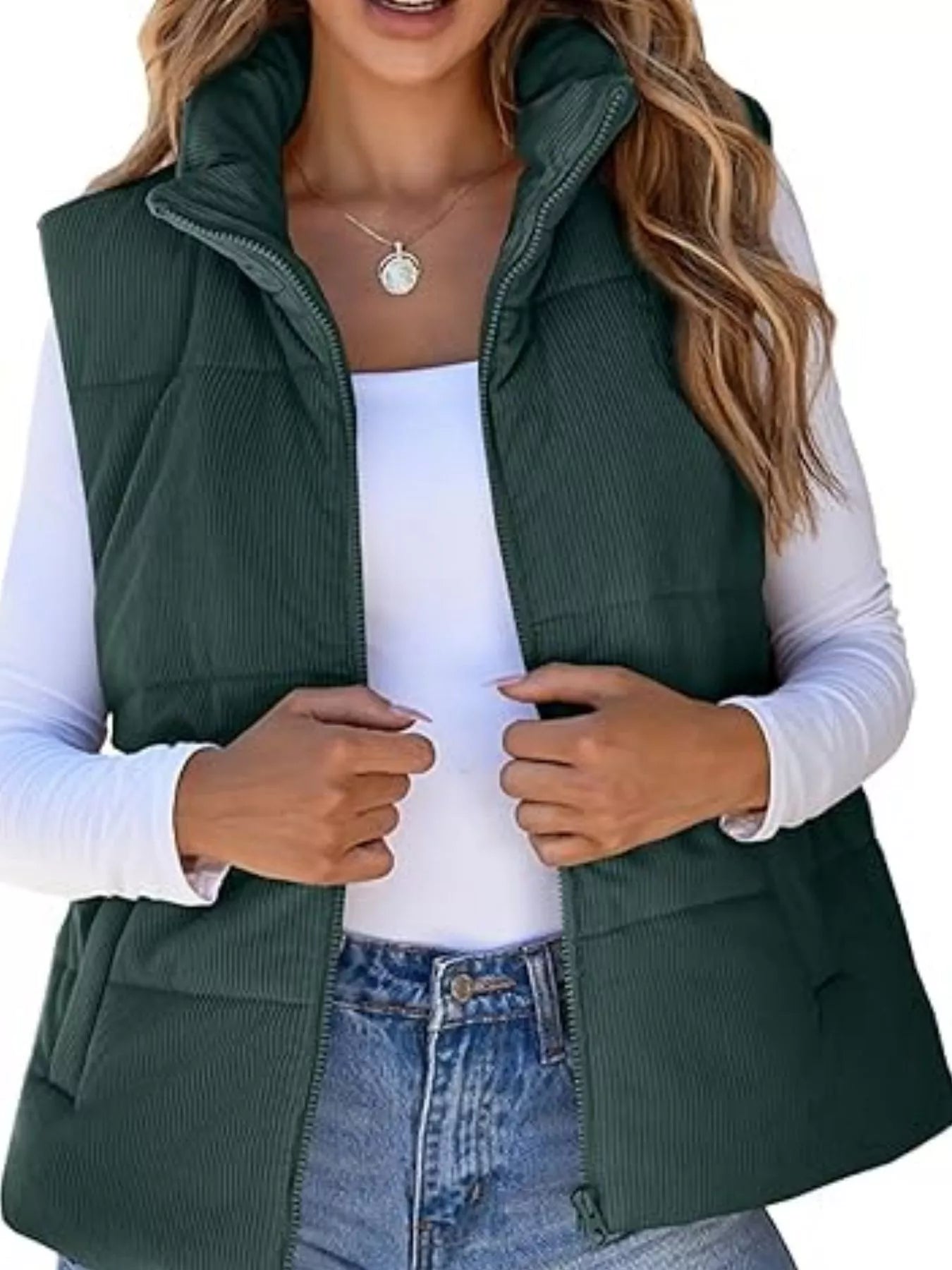 Trendsi Women's Corduroy Zip Up Vest Coat