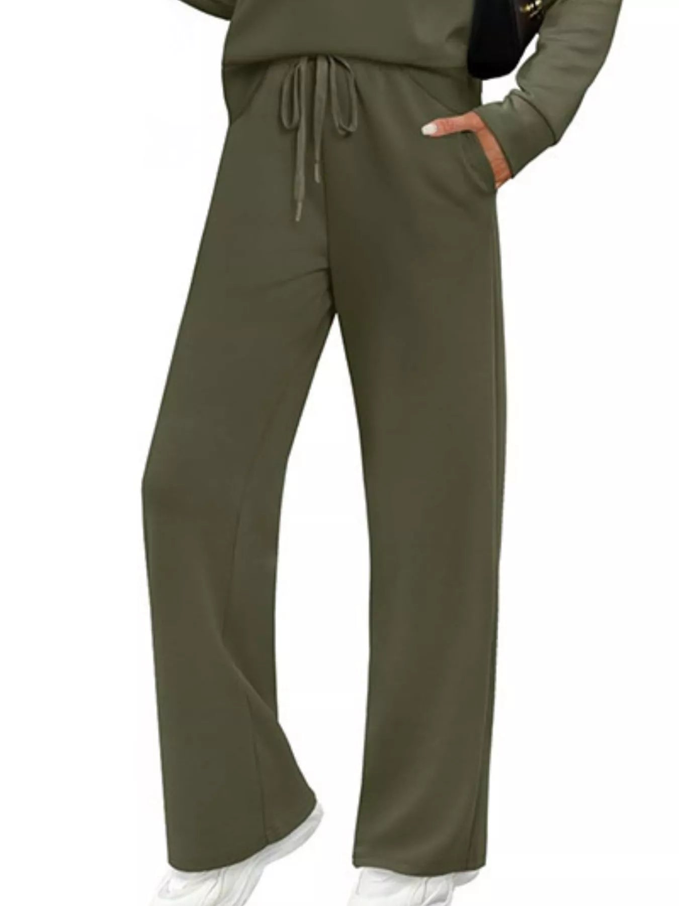 Sarah Express Women's Plus Size Round Neck Long Sleeve Top and Pants Lounge Set - Two Piece