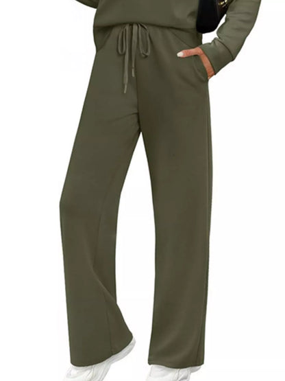 Sarah Express Women's Plus Size Round Neck Long Sleeve Top and Pants Lounge Set - Two Piece