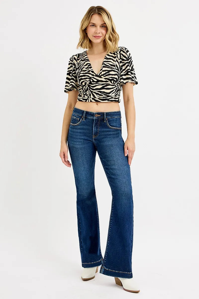 Sarah Express Women’s Plus Size Tummy Control Mid Rise Flare Jeans
