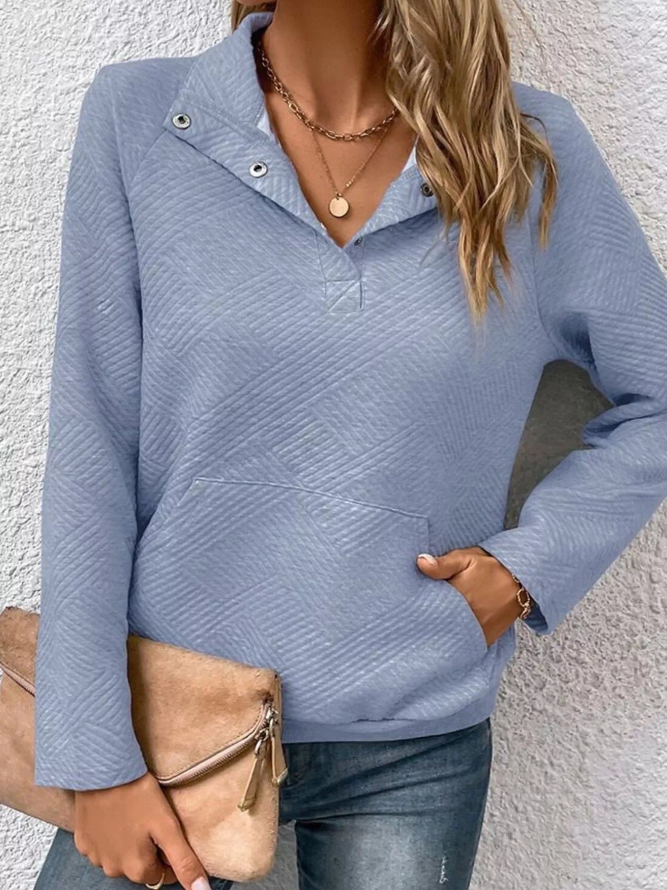 Sarah Express Women's Textured Quarter Snap Sweatshirt