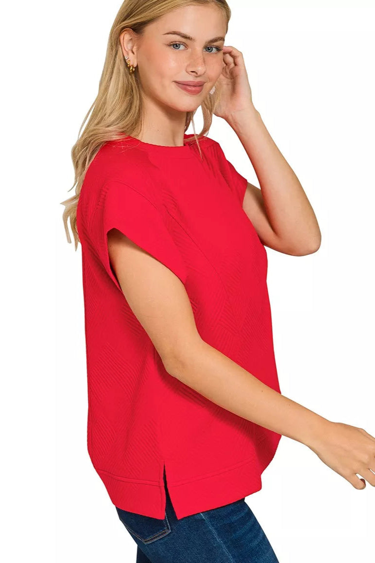 Textured Knit Jacquard Short Sleeve Top