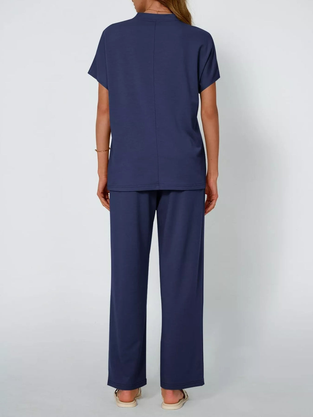 Sarah Express Women's Round Neck Short Sleeve Top and Pants Set - Plus Size