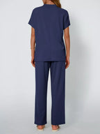 Sarah Express Women's Round Neck Short Sleeve Top and Pants Set - Plus Size