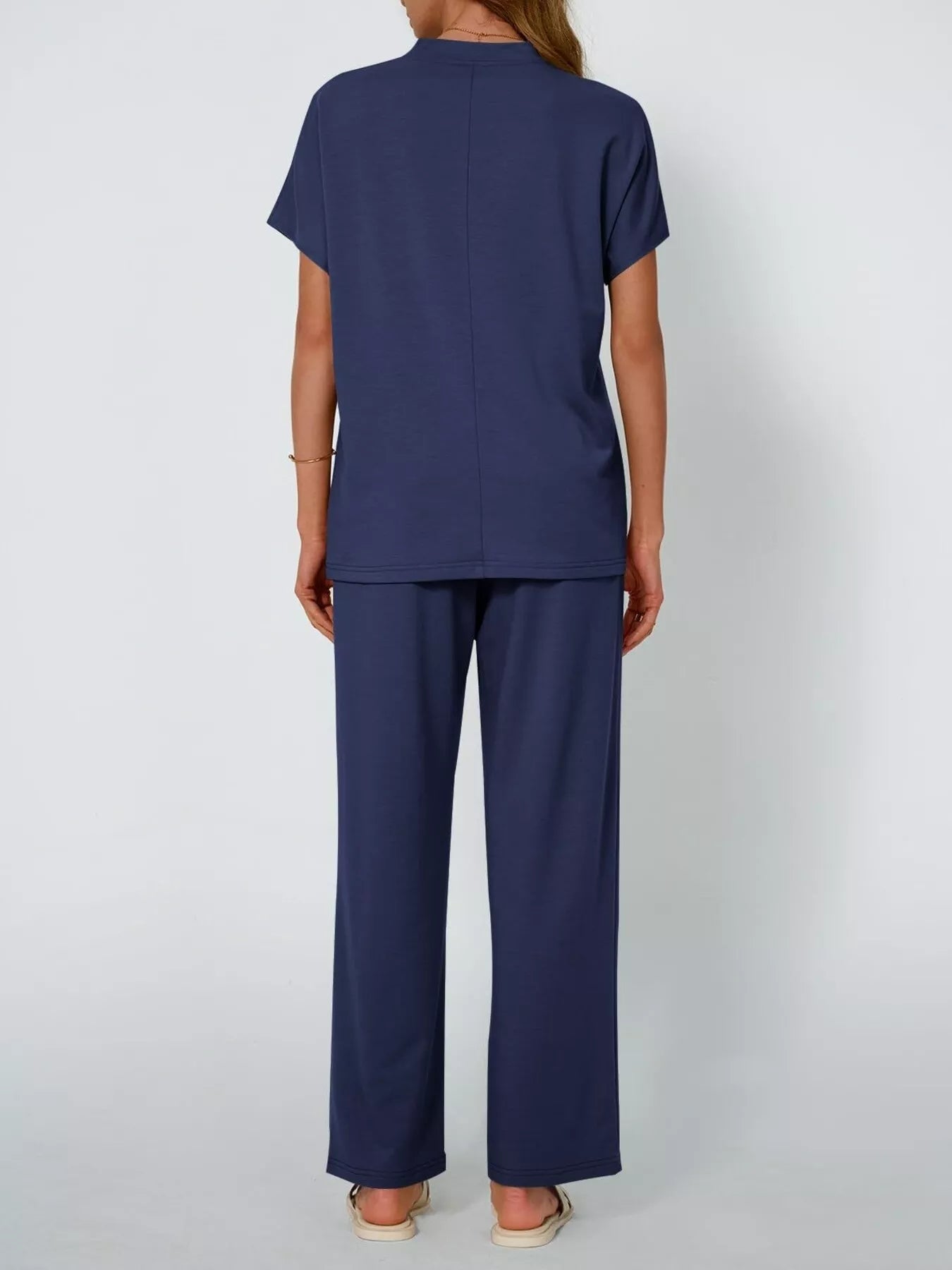 Sarah Express Women's Round Neck Short Sleeve Top and Pants Set - Plus Size