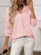 Sarah Express Women's Striped Button Up Long Sleeve Shirt