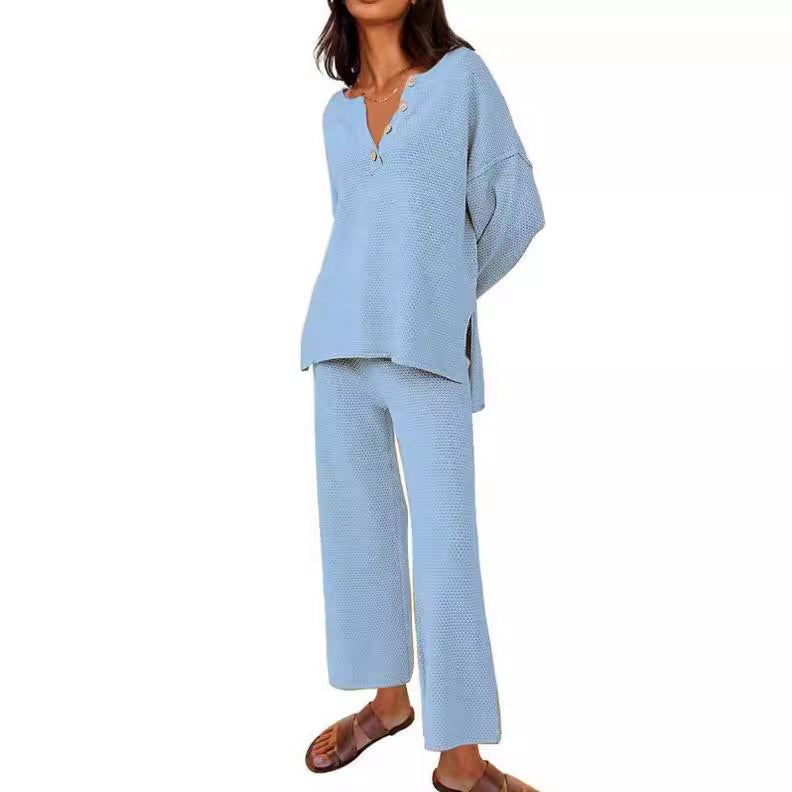 European And American Solid Color Fashion Loose Leisure Suit Two-piece Set
