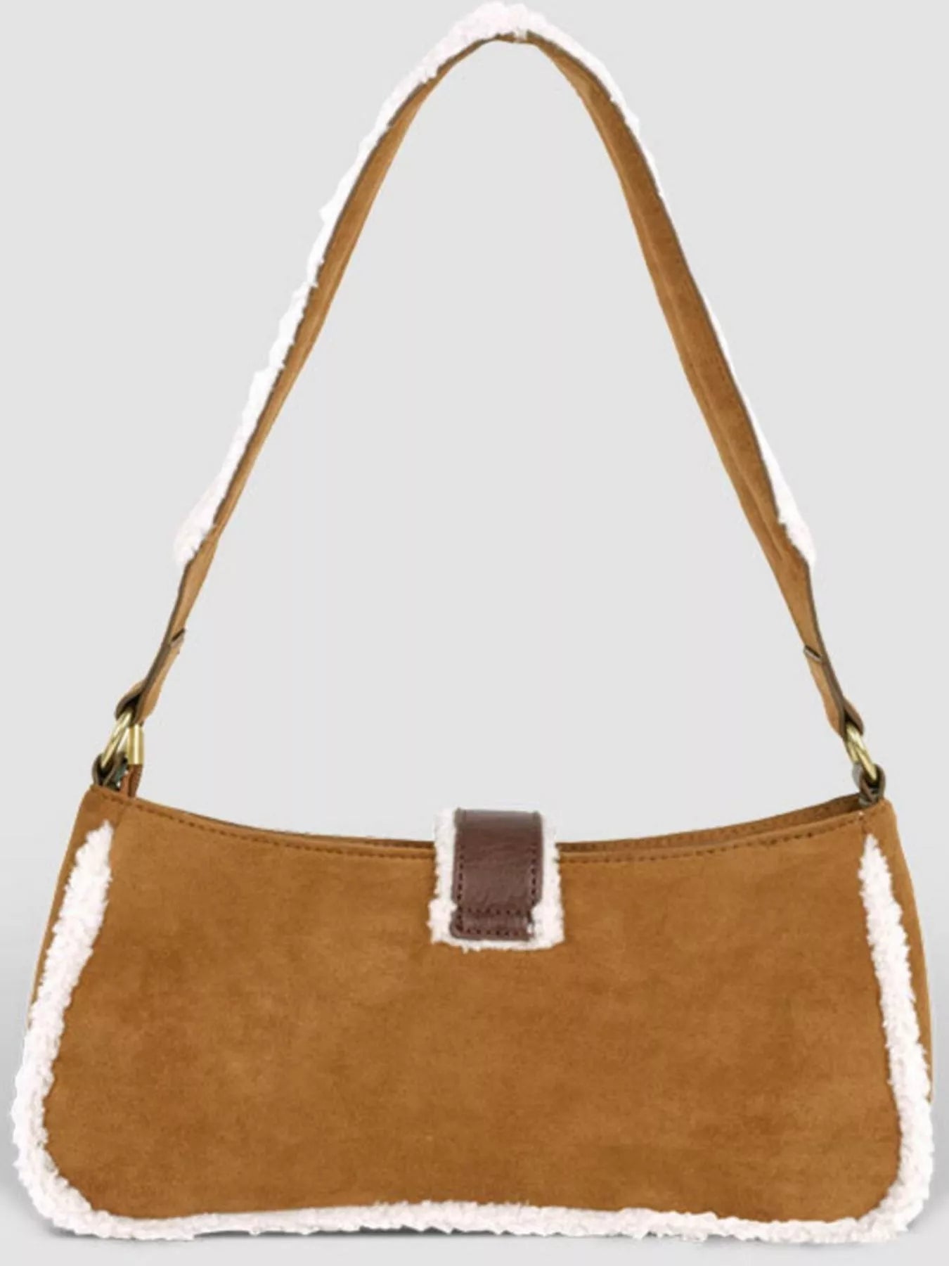 Sarah Express Women's Vintage Suede Shoulder Bag with Plush Trim