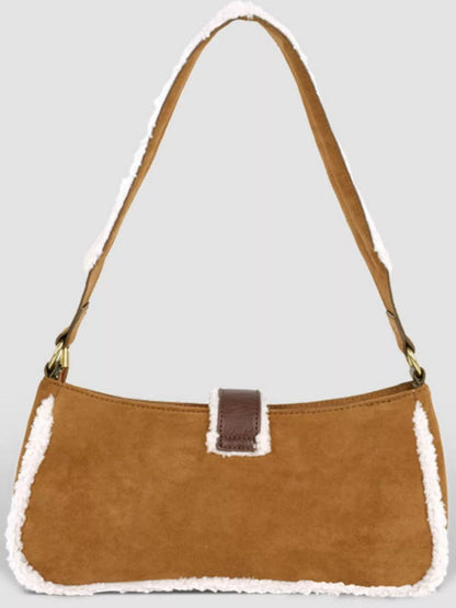Sarah Express Women's Vintage Suede Shoulder Bag with Plush Trim