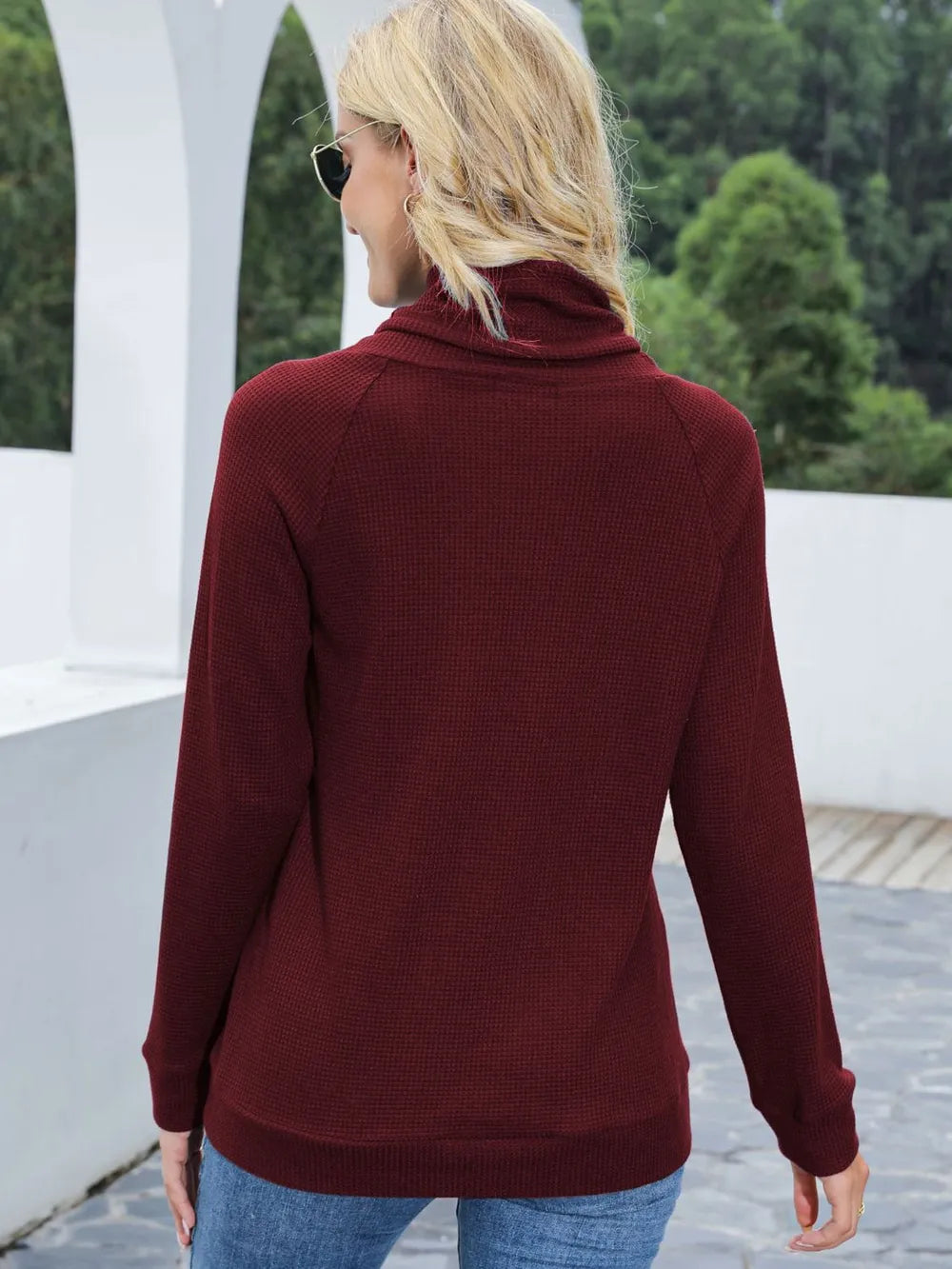 Sarah Express Women's Drawstring Mock Neck Raglan Sleeve T-Shirt