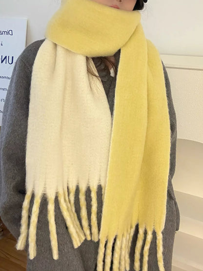 Sarah Express Women's Color Block Fringe Winter Scarf Yellow ONESIZE