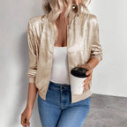 Sarah Express Women's Slim Fit Zip Front Lightweight Jacket Long Sleeve Coat