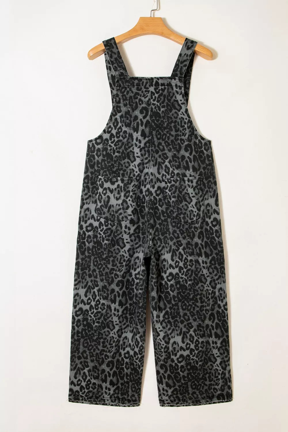 Sarah Express Women's Leopard Print Denim Overalls - Adjustable Strap Cropped Loose Fit Jumpsuit