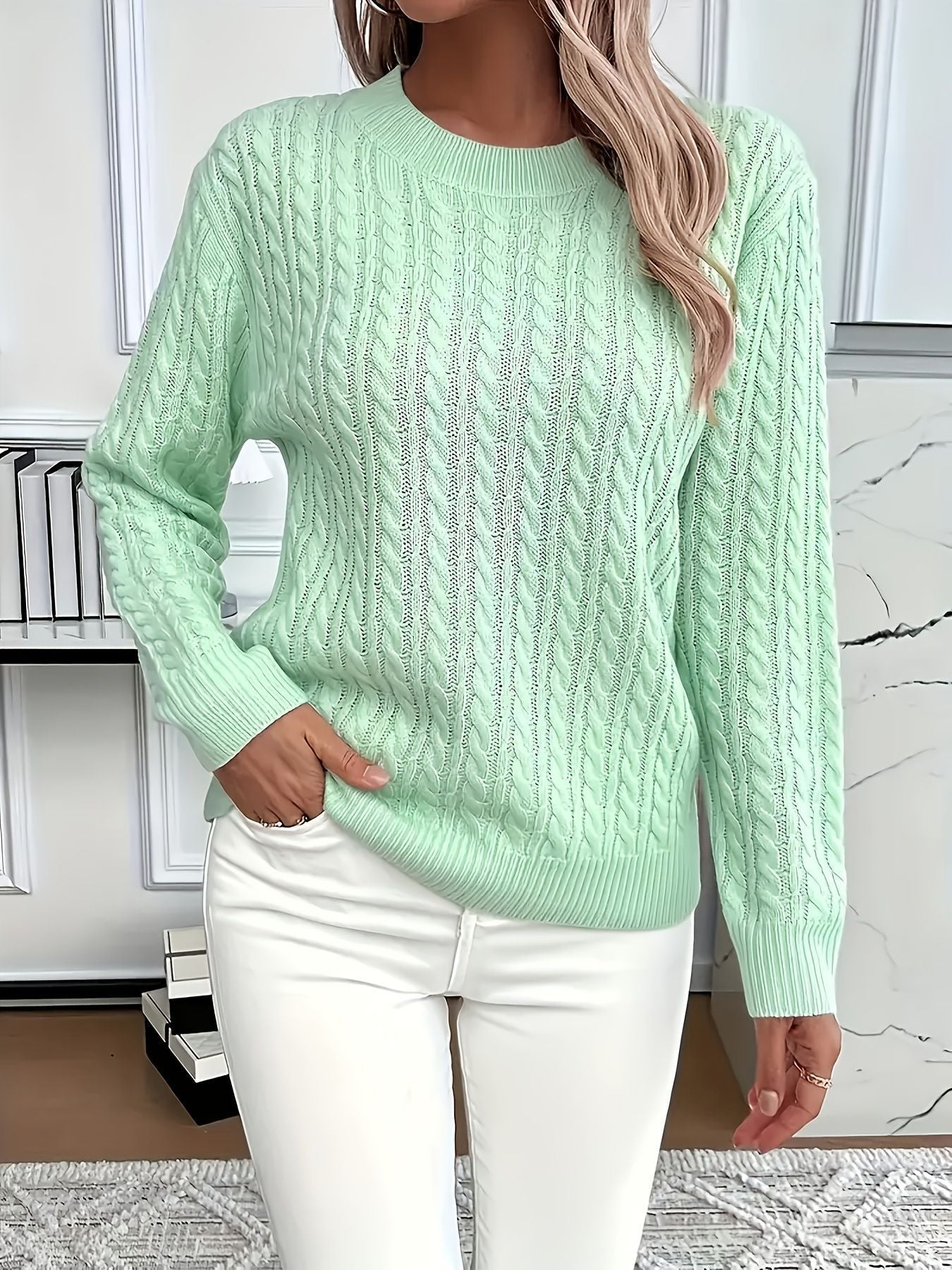Sarah Express Women's Twist Detail Round Neck Knit Sweater Pullover