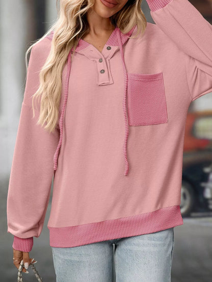 Sarah Express Women's Casual Color Block Button Detail Hoodie