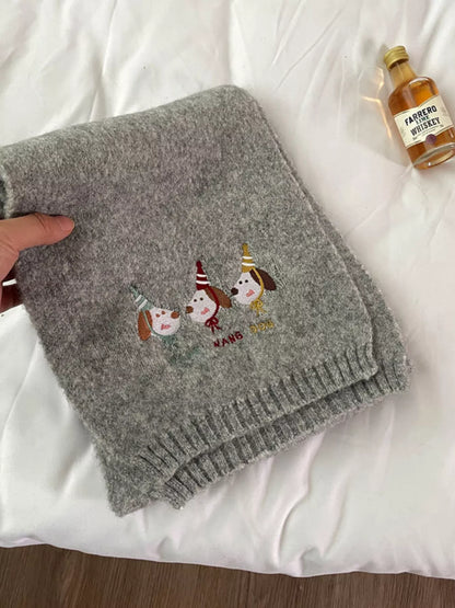 Sarah Express Women's Embroidered Dog Plush Scarf