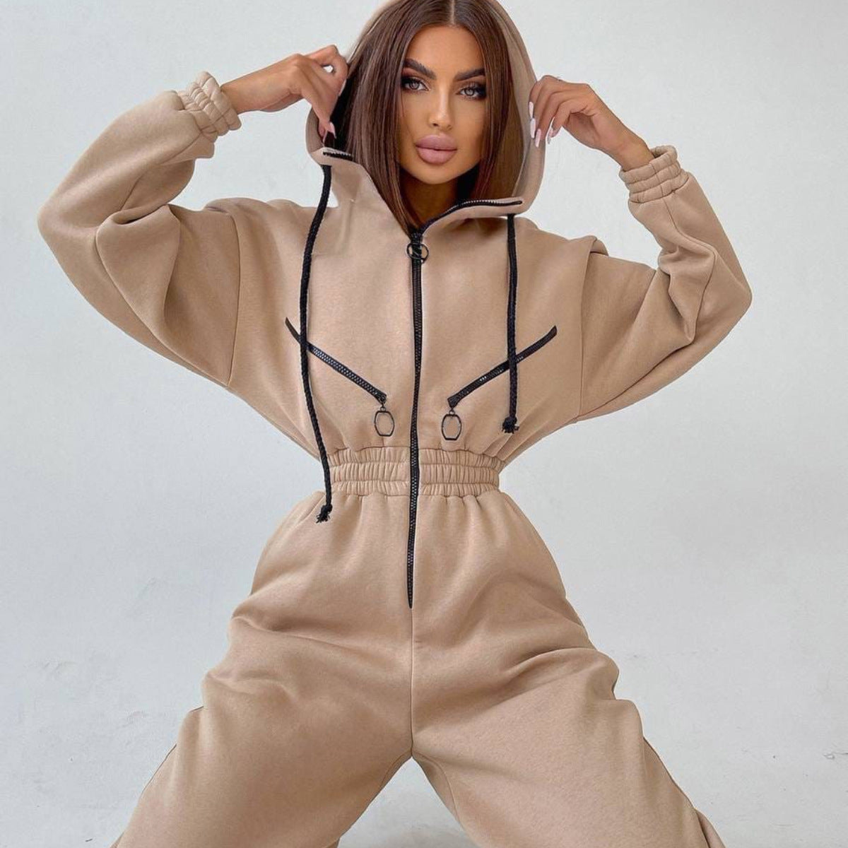 Sarah Express Hooded Long Sleeve Jumpsuit Sports Casual