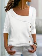 Sarah Express Women's Asymmetric Collar Buckle Detail Long Sleeve Top Pullover