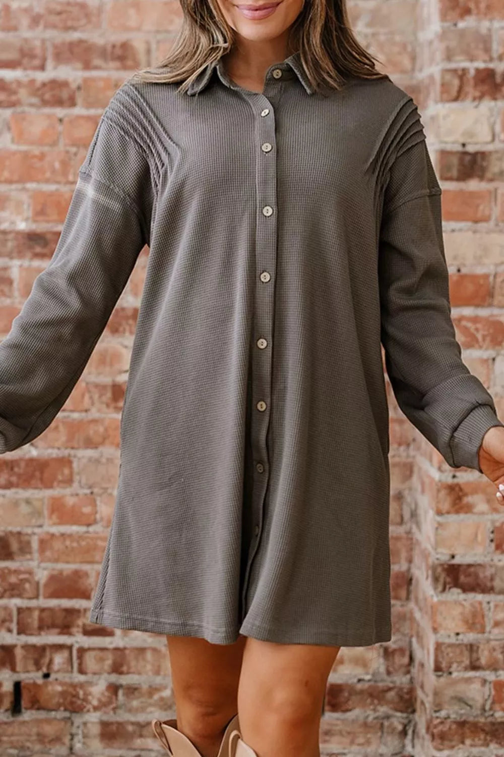 Sarah Express Women's Waffle Knit Shirt Tunic Dress