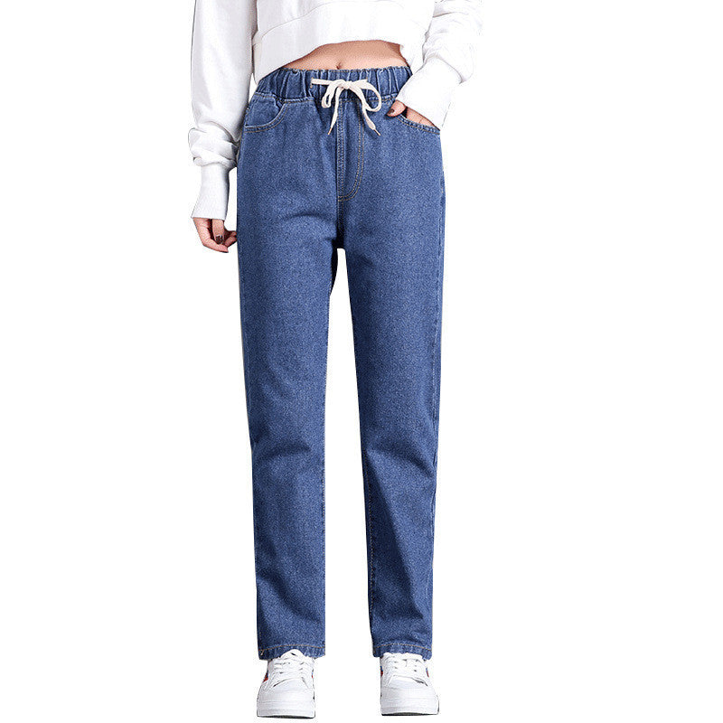 Sarah Express Women's High Waist Straight Leg Cropped Denim Jeans Elastic Waist