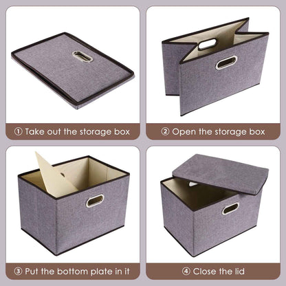 Sarah Express Cotton Linen Storage Box Set - Foldable Clothing Organizer with Lid