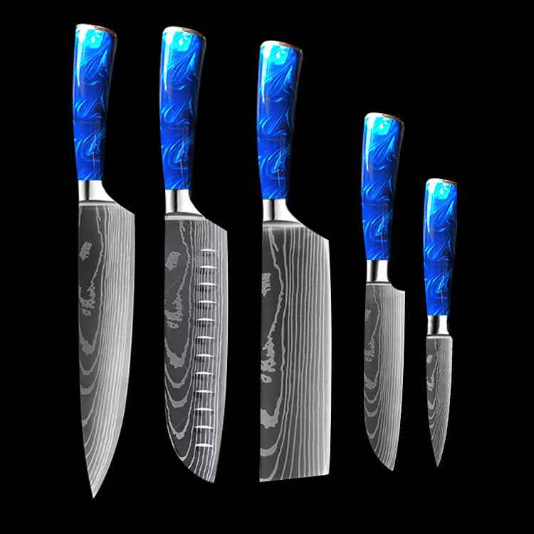 Sarah Express Professional 8-Inch Chef Knife with Blue Resin Handle - Premium Stainless Steel Kitchen Knife Blue 5piece set