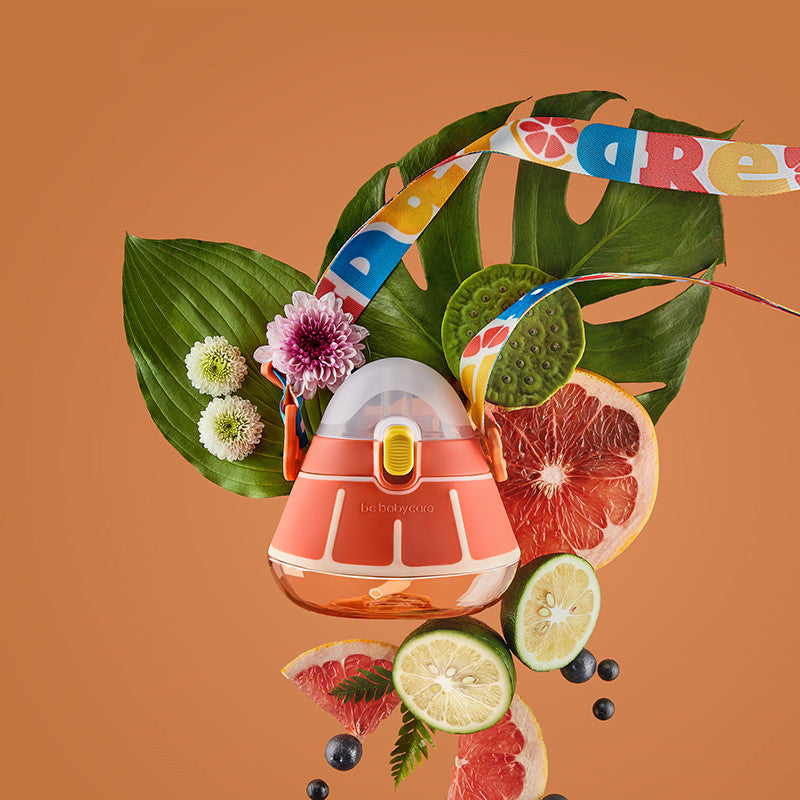 Sarah Express Kids Fruit-Shaped Water Bottle with Straw - 260ml Leak-Proof Training Cup Grapefruit